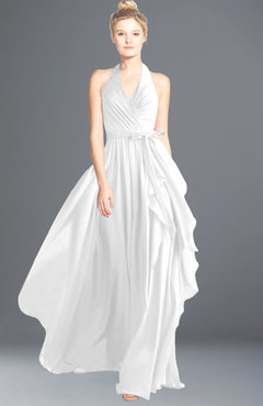 ColsBM Anya White Glamorous A-line Sleeveless Zip up Chiffon Ribbon Bridesmaid Dresses