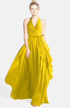 ColsBM Anya Yellow Glamorous A-line Sleeveless Zip up Chiffon Ribbon Bridesmaid Dresses