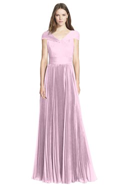 ColsBM Bryanna Baby Pink Classic Fit-n-Flare V-neck Short Sleeve Zip up Chiffon Bridesmaid Dresses