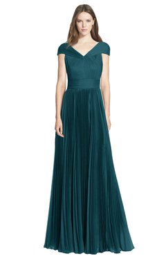 ColsBM Bryanna Blue Green Classic Fit-n-Flare V-neck Short Sleeve Zip up Chiffon Bridesmaid Dresses
