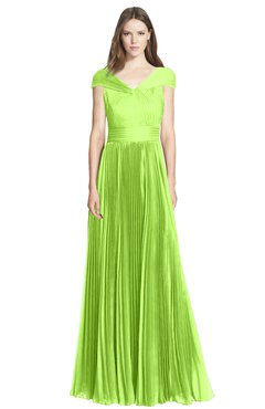 ColsBM Bryanna Bright Green Classic Fit-n-Flare V-neck Short Sleeve Zip up Chiffon Bridesmaid Dresses