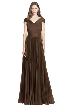 ColsBM Bryanna Chocolate Brown Classic Fit-n-Flare V-neck Short Sleeve Zip up Chiffon Bridesmaid Dresses
