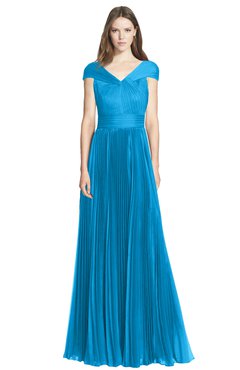 ColsBM Bryanna Cornflower Blue Classic Fit-n-Flare V-neck Short Sleeve Zip up Chiffon Bridesmaid Dresses