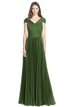 ColsBM Bryanna Garden Green Classic Fit-n-Flare V-neck Short Sleeve Zip up Chiffon Bridesmaid Dresses
