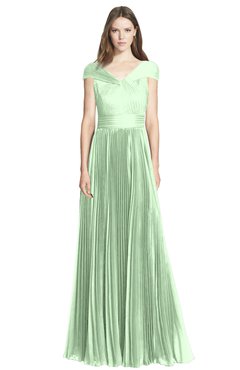 ColsBM Bryanna Light Green Classic Fit-n-Flare V-neck Short Sleeve Zip up Chiffon Bridesmaid Dresses