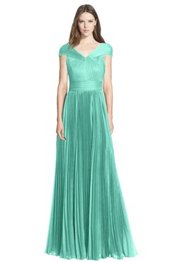ColsBM Bryanna Mint Green Classic Fit-n-Flare V-neck Short Sleeve Zip up Chiffon Bridesmaid Dresses