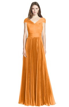 ColsBM Bryanna Orange Classic Fit-n-Flare V-neck Short Sleeve Zip up Chiffon Bridesmaid Dresses