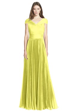 ColsBM Bryanna Pale Yellow Classic Fit-n-Flare V-neck Short Sleeve Zip up Chiffon Bridesmaid Dresses