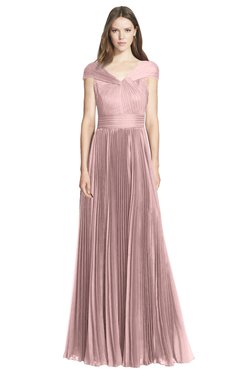 ColsBM Bryanna Silver Pink Classic Fit-n-Flare V-neck Short Sleeve Zip up Chiffon Bridesmaid Dresses