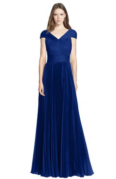 ColsBM Bryanna Sodalite Blue Classic Fit-n-Flare V-neck Short Sleeve Zip up Chiffon Bridesmaid Dresses