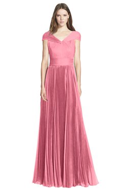ColsBM Bryanna Watermelon Classic Fit-n-Flare V-neck Short Sleeve Zip up Chiffon Bridesmaid Dresses