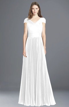 ColsBM Bryanna White Classic Fit-n-Flare V-neck Short Sleeve Zip up Chiffon Bridesmaid Dresses