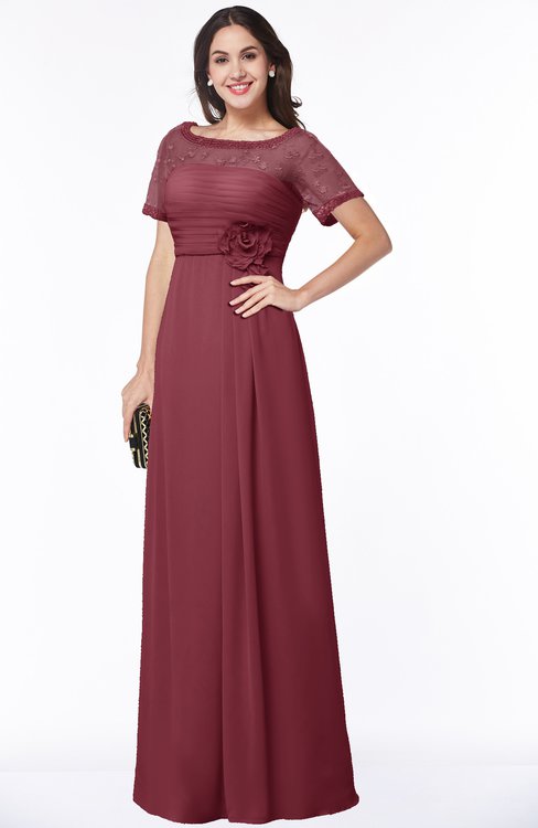 burgundy floor length bridesmaid dress