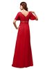 ColsBM Alaia Red Modest Short Sleeve Chiffon Floor Length Beading Bridesmaid Dresses