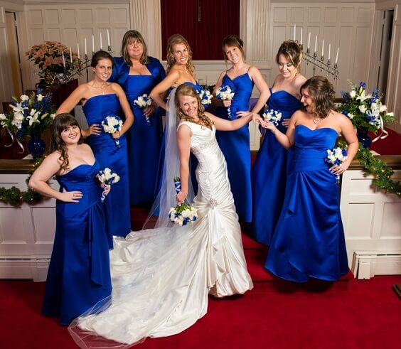 silver and royal blue gown