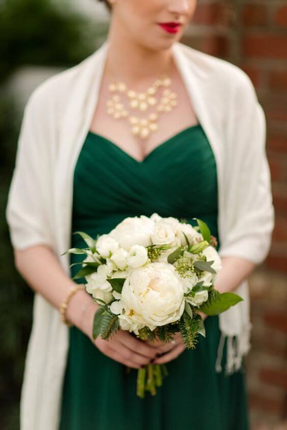 Green bridesmaid dresses Green, Ivory and Gold Winter Wedding