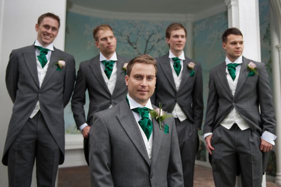 Groom and groomsmen for Green, Ivory and Gold Winter Wedding