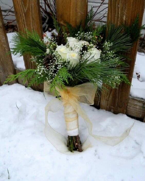 wedding bouquets for Green, Ivory and Gold Winter Wedding