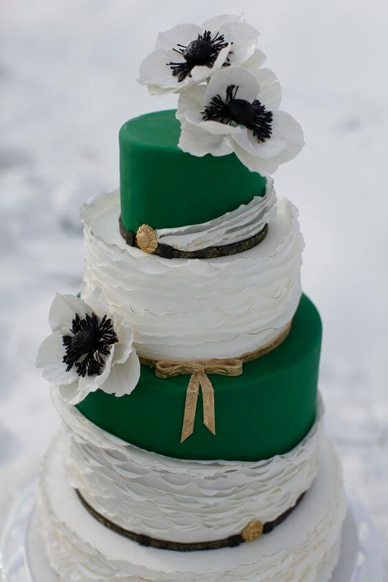 wedding cakes for Green, Ivory and Gold Winter Wedding