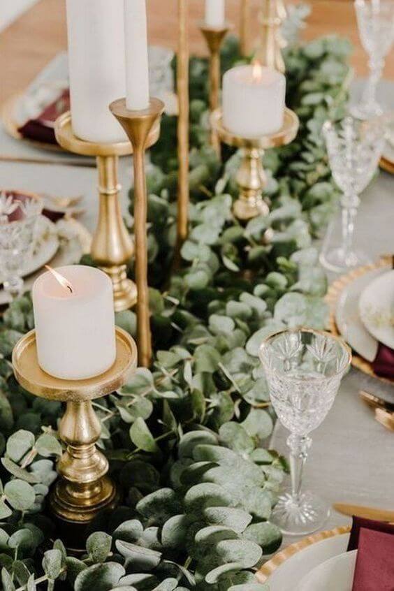 wedding table decorations for Green, Ivory and Gold Winter Wedding