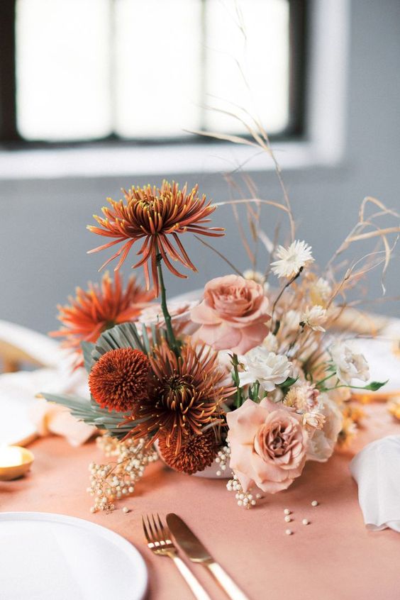 blush and orange flowers wedding centerpieces for april wedding color schemes for 2023 white blush and orange