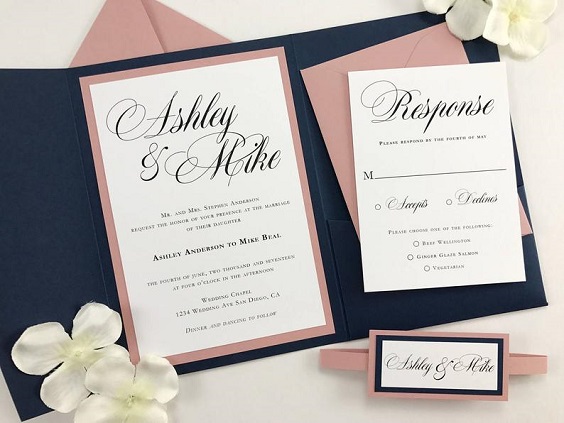 Dusty Rose and Navy Blue Invitations for Dusty Rose and Navy Blue April Wedding Colors 2023