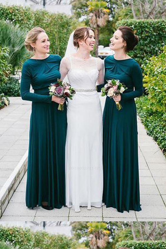 long sleeve emerald green bridesmaid dress