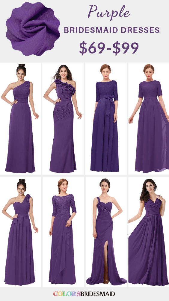 Fall Wedding-Purple Bridesmaid Dresses with Orange Bouquets and Wedding ...