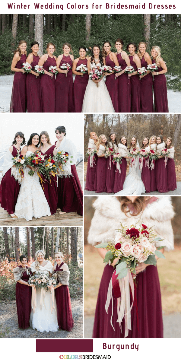 Top 10 winter wedding colors for bridesmaid dresses - Burgundy