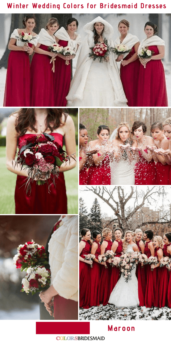 Top 10 winter wedding colors for bridesmaid dresses - Maroon